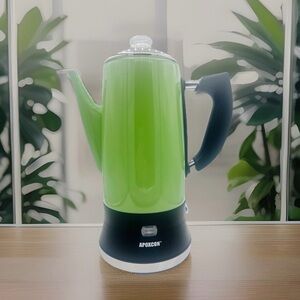 Green Stainless Steel Electric Coffee Percolator w/ Clear Brew View Glass Knob